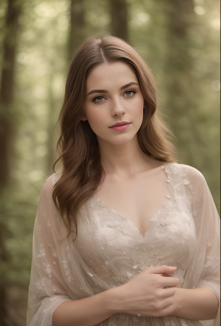 Arafed woman in a white dress, die in einem Wald steht, ethereal beauty, Very nice elf top model, Natural, weiche, blasse Haut, very ethereal, close up portrait shot, in a whimsical fairytale forest, weiche, makellose, blasse Haut, Incredibly ethereal, Close Portrait, portrait shot, elfenbeinfarbene blasse Haut, flowy dress, weich und kompliziert, Ethereal details, Romantisches Kleid
