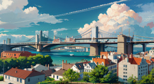 (8k, RAW photo, best quality, masterpiece), architecture, beach, evening_sky, boat, bridge, building, city, city_lights, cityscape, cloud, cloudy_sky, evening, victorian_architecture, horizon, house, landscape, mountain, no_humans, ocean, outdoors, river, rooftop, scenery, sky, skyline, skyscraper, tower, town, water, watercraft, waterfall, time progression, (19th century, victorian, industrial,factories),