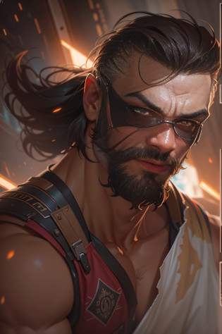Portrait of a bearded man with hazel eyes, hazel eyes, Handsome, Muscular, Intricate, elegant, Glowing lights, Muscular, Highly detailed, Digital painting, art  stations, concept-art, smooth, Sharp focus, illustration, art by wlop, mars ravelo and greg rutkowski