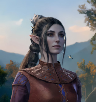 a close up of a person with a bird on their shoulder, elven character with smirk, half elf woman, female elf, a portrait of an elf, side portrait of elven royalty, of an elden ring elf, portrait of an elf, portrait of an elf queen, half orc half elf woman, portrait of a female elf warlock