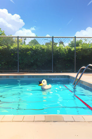 Baby duck swimming in the pool