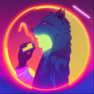 Imagem de um homem de terno falando ao celular, an anthropomorphic wolf, an anthropomorphic cyberpunk fox, Arte no estilo de Joshy Sly, inspirado em Wolf Huber, anthropomorphic wolf, anthropomorphic wolf male, anthropomorphic coyote male, ( ( ( Synthwave ) ) )