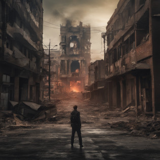 Burning castle, a devastated world, people running, Abandoned cars, Destroyed buildings, ??, Thick smoke, Glowing embers, Chaotic landscape, Crumbling infrastructure, Doomsday scenario, Ash-covered streets, A sky full of debris, ablaze with intensity, Crumbling towers, Crumbling statue, Panic, Dark clouds, The sound of sirens in the distance, Broken windows, Collapsed bridges, Twist metal, Isolated survivors, Desolation, be desperate, Post-apocalyptic chaos, eerie silence, Haunting atmosphere, Flashing street lights, Burnt remains, Broken roads, Rickety sidewalk, Remnants of civilization, Waste products, Damaged cityscape, scorched earth, Ruins of the past, Flashing shadows, toxic air, Unforgettable echoes. 
(Best quality, high resolution), Post-apocalyptic art, Dark and surreal, Dystopian world, Dramatic lighting, Vivid and desolate colors, Cinematic scenes, Atmospheric masterpiece.