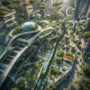 (Best quality,4K,8K,A high resolution,Masterpiece:1.2),Ultra-detailed,(Realistic,Photorealistic,photo-realistic:1.37),Wide-angle lens, Futuristic city, Smart Forest City, Smart cityscape,Mayan heritage, The interaction of nature and the divine world, An organic fusion of nature and urban elements, Streets of the future, Modern age city, planties, The vegetation is intertwined with the urban landscape, Harmonious synthesis, Futuristic architecture, Advanced technology, Lush greenery, futuristic skyscrapers, Vibrant colors, Nature-inspired design, Intelligent infrastructure, sustainable development, clean energy, Advanced transportation system, Floating garden, High-tech architecture, Connected ecosystem, Urban biodiversity, High-tech urban planning, Intelligent lighting system, Lively atmosphere, Futuristic mode of transportation (flying cars, Maglev train), aerial walkways, Transparent dome, Innovative urban agriculture, Vertical garden, holographic displays, Augmented reality integration, futuristic fashion, High-tech gadgets, Multicultural influence, Bustling city life