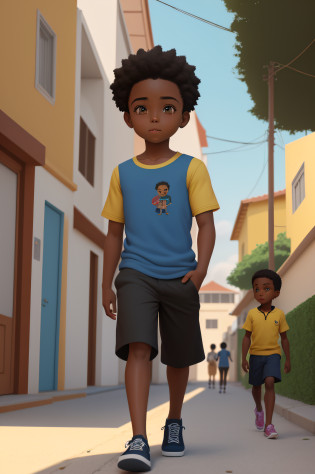 3d um closeup de 1menino africano africano com pele marrom escura:3, with headphones walking down a sidewalk, feliz, (corpo inteiro),desenhos animados realistas, estilo dos desenhos animados, personagem bonito dos desenhos animados, painting digital adorable, arte conceitual do menino solteiro, personagem de desenho animado, in style of disney animation, Cartoon style illustration, estilo de arte dos desenhos animados, animation film, animated film, estilo bonito dos desenhos animados, Arte infantil em Artstation, arte dos desenhos animados, in cartoon style