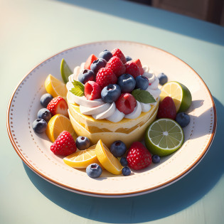 A close - up photograph of a vibrant, colorful fruit salad with a variety of fresh, ripe berries, such as strawberries, blueberries, and raspberries. The fruit is arranged in a visually appealing pattern on a white plate, and there are droplets of water glistening on the surface of the fruit, highlighting its freshness and juiciness. The colors of the berries are vivid and captivating, creating a visually enticing image that reflects the positive and energetic vibes of a keto diet. The photograph is taken from a slightly overhead angle, capturing the intricate details and textures of the berries, and it is shot using a high - resolution camera to ensure sharpness and clarity in every pixel. The image is edited in a realistic style, with natural lighting and vibrant colors that enhance the visual impact of the fruit salad. ::1 Text fonts letters watermark words typography slogans signature ::-0.5 �no text fonts letters watermark words typography slogans signature �ar 9:16 �style raw �stylize 750