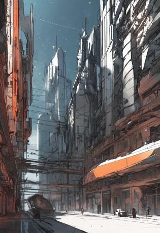A street full of beautiful and elegant buildings, Bluish atmosphere, At the end of the street a beautiful and elegant tower, architecture mystique et futuriste, Concept Art de science-fiction mystique, Warframe Concept Art, Art conceptuel futuriste et magique, Concept Art du futur et fantasy, Conceptual Art Masterpiece, Concept Art Scene, Concept Art 8 K, Art conceptuel professionnel, Concept Art de science-fiction et de fantasy elfique, Sci - FI Concept Art, high quality digital concept art, runes, touches d'architecture elfique, magie, Architectural mix, Sober architecture with elegant Scifi lines