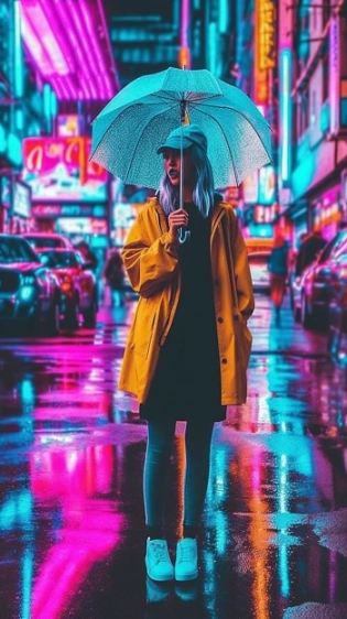 A futuristic cyberpunk cityscape::3, with neon lights::1 reflecting off their sleek, metallic attire::2, reminiscent of Blade Runner --aspect 9:16 --c 30 --seed 7 --s 50 --v 5. 1 --style raw