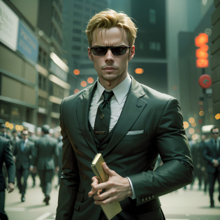 a sea of people fighting in the streets of some city inside the matrix, matrix filter, matrix lighting, green matrix atmosphere, (((riots))), thousands of people fighting, violence, (((civil war))), (((night))), evil looking blond GUY PEARCE face, blond GUY PEARCE in a suit with square sunglasses close up, blond GUY PEARCE in a suit angry, blond GUY PEARCE in a suit with squared sunglasses, square sunglasses
