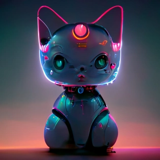 futuristic chibi robot cat + concept art + designed by moebius + inspired by Hello Kitty + detailed + technical drawing + glowing neon, octane render --test