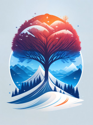 a spruice tree in a winter landscape, tshirt design, rzminjourney, vector-art
