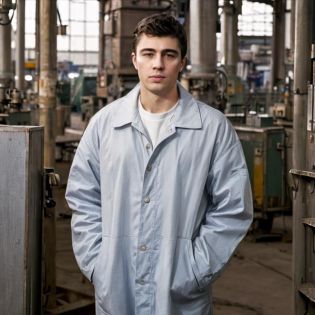 masterpiece, best quality, high quality, highres, absurdres, a russian guy standing, factory uniform, (natural skin texture, hyperrealism, soft light, sharp), crowded (machines), (factory), cluttered bg <lora:bss:0.7>