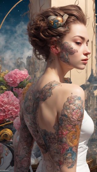 (style of richard deacon), formal wear  android,1girl,a  beautiful girl in a colourful dress with colourful intricate tattoos surrounded by colourful patterns,(Luminous burning hair:1.2),  realistic fantasy, extremely detailed and beautiful , 8 k resolution, <lyco:gpts4 lite dreamwave_278580:1.0>