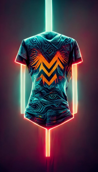 incredible futuristic t-shirt design, neon tribal pattern, post-processing, de-noise, ultra realistic, unreal engine --w 1080 --h 1920 --q 2 --s 5000