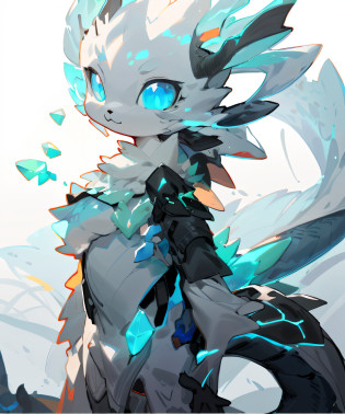 anime character with a white and black cat with blue eyes, from arknights, trending on artstation pixiv, digital art on pixiv, from bravely default ii, cute detailed digital art, but as an anthropomorphic dragon, detailed digital anime art, anthro dragon art, 8k high quality detailed art, crystalized scales, high detailed official artwork