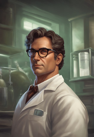 portray Bruce Banner as a middle-aged scientist with dark brown or black hair combed back and brown eyes wearing a lab coat and his glasses with thick, rectangular frame glasses that lend an air of intellectuality and scientificity to his appearance;. Their physical constitution is usually described as lean with average height.