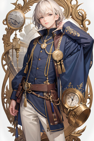 ?tmasterpiece?top Quority?best qualtiy?offcial art?Beauty and aesthetics?1.2???1boys?1.3??Extremely detailed?plethora of colors?Most detailed??ultra�-�detailed????highly detailed CGillustration????Very fine and beautiful?1boys?Multi-gear?afloat?Alchemy World?part?Repair suits?Relaxed?Turning around?Look into the camera?Pocket watch in hand