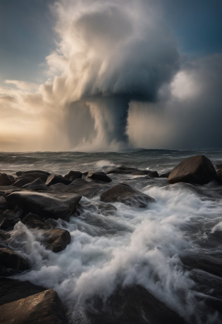Water tornadoes?tidal waves?tornado?typhoon?swell sea?Armageddon?Greatwave????disrupt??lakes?High water level?Bottomless?The run-down city creates a cinematic cityscape