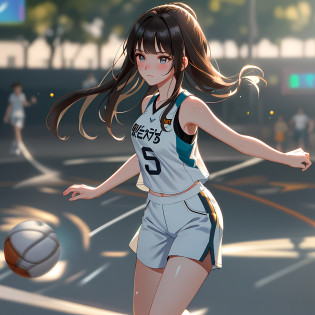 Brunetette, 1 girl, 20 years old, masterpiece: 1.2, best quality), (8k, best quality, masterpiece:1.2), (reality), realistic: 1.37), super detailed, best quality, super high resolution, professional lighting, photon mapping, radioenergy transfer, physically based rendering, cinematic lighting, basketball court, depth of field, clear focus, sunlight, good composition, (bokeh: 1.2) 1 girl, solo, (full body), beautiful detailed eyes, smiley face, pose, narrow waist, medium chest, (sexy transparent tank top - top basketball suit), white sports shorts, white sports t-shirt, brunette hair, messy hair, long hair fluttering in the wind, (ulzzang-6500:1.2), playing basketball, wearing basketball uniform, sweating, young beauty, long legs, nice eyes, middle breasts, sweat-soaked clothes, white basketball suit, basketball uniform top, basketball suit shorts, basketball shoes, brunette hair, bangs, faint smile, shyness, blush, sheer, minimalism, anime, backlight, backlight, backlight, ray tracing, f/1.8, 85mm, canon, denim shoot, denim shoot, denim shoot, 8k, super detail, UHD, retina, masterpiece, ccurate, 8k, best quality, high resolution, high quality, high detail, super detail, textured skin, masterpiece, UHD, ccurate