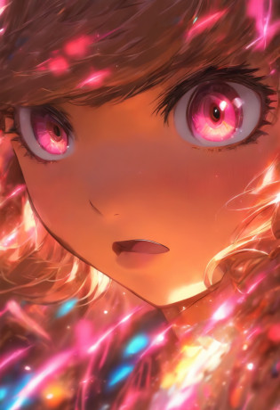 1girl, solo, female, medium skin, brown hair, medium hair, bangs, bear ears, pink eyes, multicolor eyes, hispanic