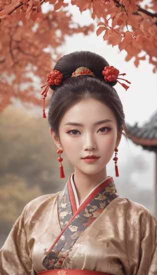Traditional Chinese style graphic illustration?Song Dynasty Style?Autumn cloudscape?Traditional Chinese Ancient Architecture?Traditional costumes of ancient China?Traditional Ancient Chinese Hairstyles?ultra wide-angle?epicd?Works of masters?number?Awards for, (Holding a naginata)