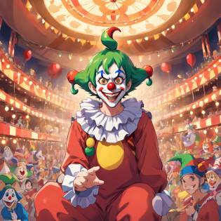 clown?jester?((Self - portrait))?(Automatically)?(Circus venues)?tusk?devilish?from the front side