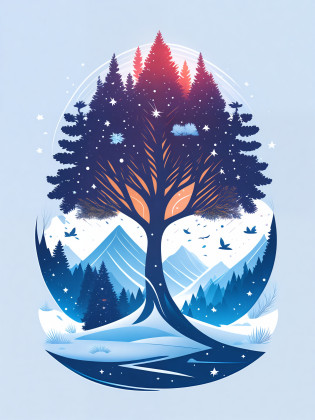 a spruice tree in a winter landscape, tshirt design, rzminjourney, vector-art