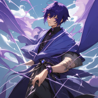 ((Scaramouche)), Scaramouche from Genshin Impact, beautiful boy, 1boy, short bowl hair, blue purplish hair, indigo eyes