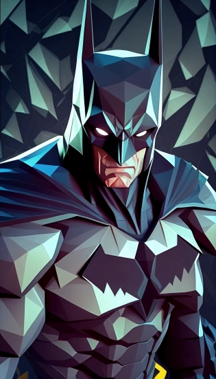 Batman looks at the camera with menacing eyes, dynamic background, Masterpiece, gigantic scale, low-poly art --no mockup, signature, watermark, username, low resolution, worst quality, low quality, jpeg artefacts, blurry, cropped, badly framed --ar 9:16 --c 10 --s 100 --v 4