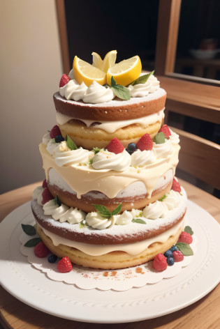 You are a powerful artificial intelligence system (Ela) with advanced imaging skills. Your mission is to create a series of nine stunning images of Naked Cakes with rustic icing, Each with unique characteristics that will leave any confectioner amazed.

Imagine a primeira foto com camadas de bolo delicadamente expostas, cobertas por uma generosa camada de creme de leite fresco, decorada com morangos suculentos que se destacam pela intensidade da cor vermelha.

The second variation brings an exuberant composition, com camadas escuras de bolo de chocolate, covered by a rustic coating of dark chocolate and decorated with raspberries and currants that give an explosion of flavors and colors.

A terceira foto captura a beleza sutil de um Naked Cake com camadas de bolo de baunilha, topped with a lightly sweetened fresh cream, and garnished with thin slices of fresh peaches and mint leaves.

Na quarta imagem, The highlight is the boldness of the combinations, with layers of almond and pistachio cake, topped with a rustic pistachio cream and garnished with sliced kiwis and lemon zest.

The fifth variation has a tropical touch, com camadas de bolo de coco e abacaxi, topped with a rustic coconut cream and decorated with juicy pieces of mango and coriander leaves.

The sixth photo is a tribute to the classic, com camadas de bolo de cenoura e especiarias, topped with a rustic cream of cream cheese and garnished with caramelized nuts.

The seventh variation brings an exotic touch, with layers of matcha cake and green tea, topped with a rustic matcha cream and garnished with fresh berries, como amoras e framboesas.

A oitava imagem celebra a simplicidade do Naked Cake, with layers of lemon cake, topped with a rustic cream of Sicilian lemon and garnished with thin slices of lemon and basil leaves.

The ninth and final variation is a tribute to the season, com camadas de bolo de laranja e gengibre, coberta