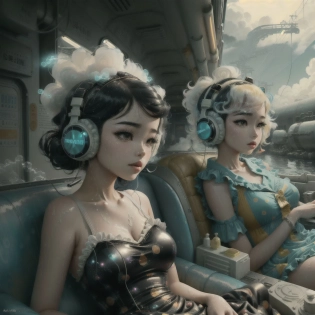 atompunkstylesd15 iulje Pokimane bathtub boat train Submarine, bubbles, clouds, (foam), (wet), (waves), (((wearing headphones))), (((wearing sundress))), ((Bukkake)) space, milk, galaxy , fire style-swirlmagic style-paintmagic black girl