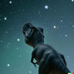 photo of a sad t-rex looking at the stars