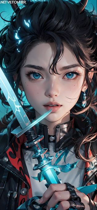 anime girl with sword in her hand and blue flames coming out of her mouth, demon slayer artstyle, demon slayer rui fanart, handsome guy in demon slayer art, demon slayer, kimetsu no yaiba, detailed digital anime art, anime cyberpunk art, digital cyberpunk anime art, badass anime 8 k, cyberpunk anime art, anime epic artwork