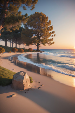 There is a tree on the beach?the tree is on top of a calm sea, golden sacred tree, beautiful high resolution, rendered in vray, Rendered in V-Ray, realistic scene, Rendered in Lumion Pro, fall season, Rendered in Cinema4D, rendered in cinema 4 d, rich tree, Rendered in Lumion