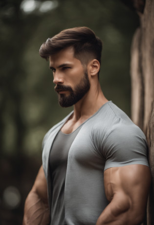 Man in shirt posing for photo, ripped,A big-breasted, lean and muscular, muscular, thin, but muscular, Beautiful beautiful body, very muscular, muscular bodies, open v chest clothes, Muscular men, Sexy muscular body, musculature, attractive body, muscular, muscular physique,gentle face,Asian Man,21 old years, Men's bun, beard