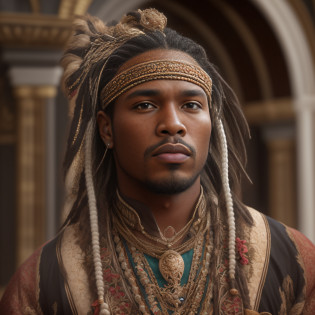 cinematic, photo, head and shoulder portrait photo, 1man, solo, malagasy nobleman, 28 years old, plump lips, long loose hair, dutch braids, short beard, long chin beard, serious, intense expression, athletic, rich regal traditional clothes, elaborate, intricate decorations, in a palace, Canon EOS 5D Mark IV, historical, fantasy, hyper detailed, accurate textures, realistic, skin pores
