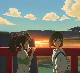 two young girls standing next to each other on a bridge, studio ghibli sunlight, ghibli spirited away vibe, studio ghibli anime screenshot, from the studio ghibli film, style in ghibli anime, studio ghibli and shinkai makoto, cinematic studio ghibli still, in the studio ghibli anime film, spirited away, style in ghibli anime style, anime movie screenshot, studio ghibli still