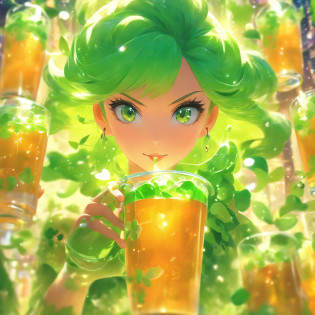 Anime girls with green drinks and clover drinks, light green tone beautiful face, adorable digital art, Cute detailed digital art, Realistic cute girl painting, Beautiful anime girl, cute beautiful, anime visual of a cute girl, lovely art style, Cute anime girl, a beautiful anime portrait, Guviz-style artwork, trending on cgstation, Fantasy art style