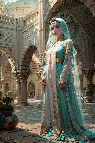in a panoramic view?photorealestic?8K?with blue sky and white clouds?2 Arab slave girls?Wear a translucent traditional Arabian burqa?Arabic hijab?The Arabian veil is masked?Bind your hands?bound waist?anklet?sat on the ground?Waiting?Eyes seductive?A mask?Gorgeously dressed?A noblewoman in a lavish Arabian burqa?See them up close?Desert oasis?A market outside the luxury Arabic tent cluster?Perfectcomposition?professinal?Meistwick?commissioned?best qualtiy?color corrected?After fixation?Retouching?Improvement?Epic?Tone-mapping?the detail? highly  detailed? digitial painting? art  stations? Conceptual map of the long dam? Smoothness? Sharp focus? Beautiful illustration? photore? The light from the back window is backlighted? ????? Mist? ??? cinematic grain? professinal? face to the viewer??Beautiful m3d_woman? Perfect M3D_face,?? Volumetriclighting? subsurfacescattering? Good highlights? Good shadows? cinematic ligh