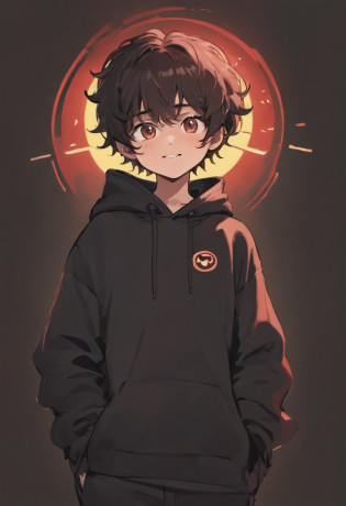 ((boy)),((dark brown hair)), ((curly hair)), ((black bucket hat)), ((smiley face on black bucket hat)), ((simple smiley face desighn on black bucket hat)), ((race: hispanic)), ((red hoodie)), ((nothing on red hoodie)), ((happy)), ((pose: doing the peace sighn with his hand)), ((light red hoodie)), ((blank pants)), ((background: red and black gradient)), (( boy HAS TO WEAR A BLACK BUCKET HAT WITH A WHITE SMILEY FACE ON IT ))