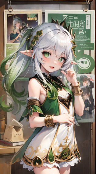 nahida genshin,Cute loli style?Antique clothes?Poster publicity style?Pose?Simetall?C cup?Happy expression