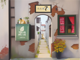 Draw a cat sitting on the windowsill in the doorway, author?Julian, by Ni Yuanlu, author?Sheng Maoye, author?Yan Hui, author?Yi Renwen, neko, author?Qu Leilei, author?Yao Tingmei, author?Shitao, author?Zou Yigui, author?Cheng Shifa, author?Jiang Huian, by Ye Xin