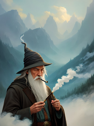 Gandalf smokes a pipe and blows smoke rings, portrait, ((cartoon style))), Lord of the Rings, painting The Great Wizard's Hat, (((smoke rings)))) Atey Geylan, Jeremy Mann, Greg Munchess, Antonio Moro, trending on ArtStation, trending on CGSociety, Intricate, High Ditty Etail, Sharp focus, dramatic, photorealistic painting by Midjourney and Greg Rutkowski, bokeh in the background