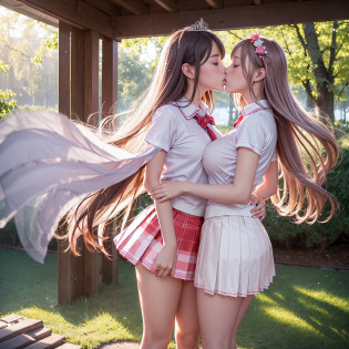 ((NSFW STILL SHOW?David Hamilton:1.37))?(Tiny Oppai-Loli Twins:1.37)?{(from side)|(from back)|(from below:1.2)}?{(((Kissing face to face)))|(Standing Full Body:1.2)|Wide Shot}?{(Ass focus)|(Lens-facing back)}?{(Floating hair:1.2)|(Strong wind)|(Ass focus)}?zydG?8K best quality?((Masterpiece:1.2?Hyper-Realism:1.37))?((Detailed KAWAII Face?Detailed Oily Porcelain skin textures?Extremely Detailed))?(brilliant Shining Perfect eyes)?Smooth shading?{bokeH|clear focused}?Soft Lighting with many Follow lights?{Childish|Gigantic Cleavage:1.37}?((school uniform with narrow skirt:1.37))?{Flowers|Flower wreath|Princess Tiara|Dark Red Leather High Collar|ssmile|perplexed|seductiv|Different types of hair colors}?{(Light Particles:1.2)|(Lens Flare)|(Luminescent Particles:0.6)}?{Forest Lakeside|Lakeside Cottage|Before dawn|morning glow|foggy}?Exposed:1.37