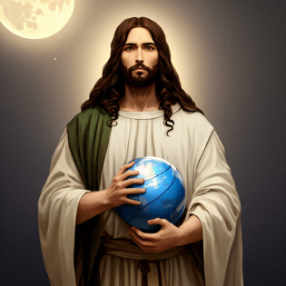 Jesus holding a globe in his hands before a full moon, Jesus Cristo, Jovem Deus Todo-Poderoso, Segunda Vinda, Arte Conceitual de Deus, Imagens religiosas, O Senhor e Salvador, Jesus Cristo em Efeito de Massa, Jesus, Retrato de Jesus Cristo, Deus Olhando para Mim, O Deus Imperador da Humanidade, Jesus Gigachade, jesus of nazareth. Imagens realistas