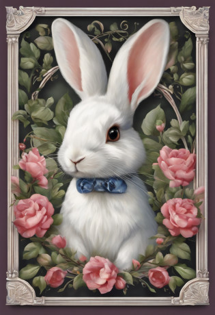 a sticker?edgBunny? white colors? white border frame