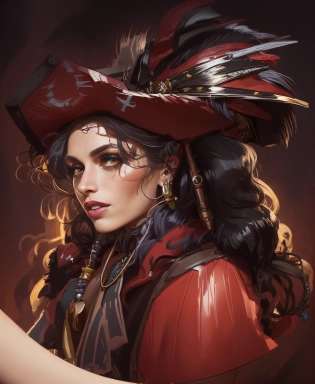there is a woman with a feather hat and a necklace, pirate portrait, detailed character portrait, portrait of a dnd character, portrait dnd, beautiful character painting, dnd character art portrait, pirate woman, character art portrait, character design portrait, female pirate captain, dnd portrait, stunning character art, painted character portrait, fantasy character portrait, dnd character portrait, a character portrait