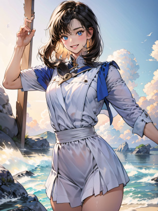 ?masterpiece?top-quality?absurderes?perfect anatomia?1girl in?breastsout?gloves?s lips???? Sailor Mercury,blue eyess,SM Uniform,Mer1,tiarra,Sailor Senshi Uniform,?masterpiece,absurderes,cowboy  shot,Dynamic Posture, plein air, sity, 1girl in,