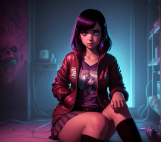 (fantastic horror perfect art, 64k ultra hd:1. 1), (art by apterus, art by dan mumford, art by lovecraft:1. 2), best quality, 500px, cgsociety, 8k, by dan mumford, 1girl , perfect face, perfect eyes, sexy, fanart, amazing detail, color grading, (glowing haze)++ (soft glow)+ digital art render, anime, pixar style, emo girl, sitting in an empty room, smoking a cigarette
