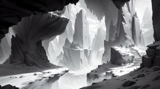 <lora:WhiteboxStyle:0.5> WhiteboxStyle Crag and Tail, Steep rock face and sloping tail, a panorama of bare stone under the alpine sun  platform level monochrome